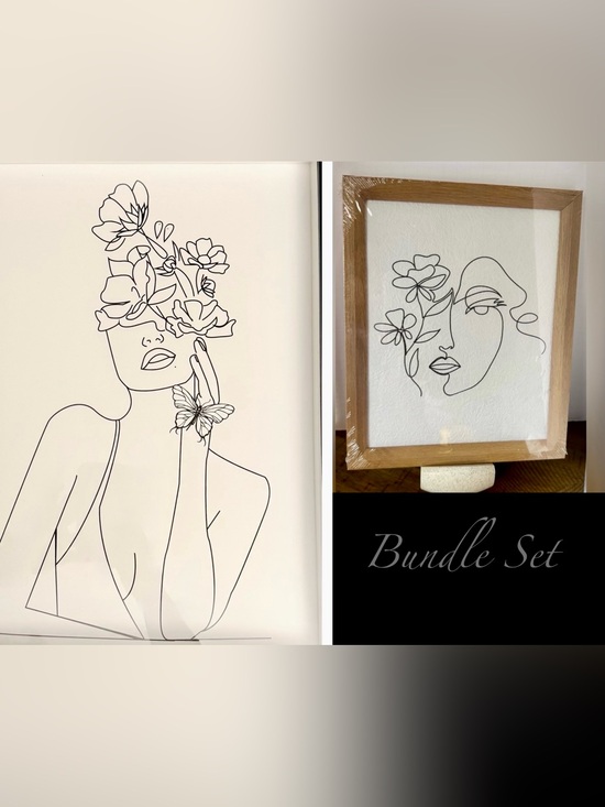 Other - Bundle Set (2) - Minimalist Line Art - Woman Flowers Butterfly- Art Decor